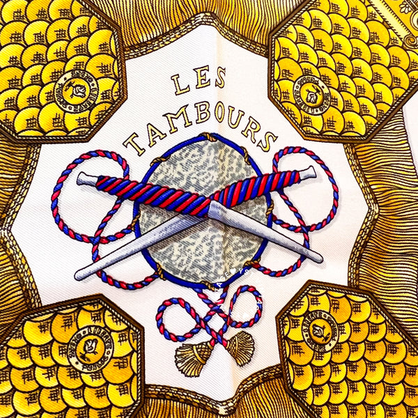 Vintage Hermès Les Tambours Silk Scarf by Joachim Metz