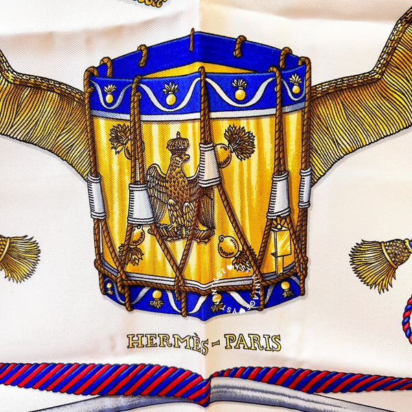 Vintage Hermès Les Tambours Silk Scarf by Joachim Metz