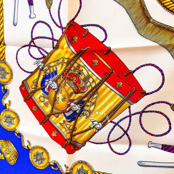 Vintage Hermès Les Tambours Silk Scarf by Joachim Metz