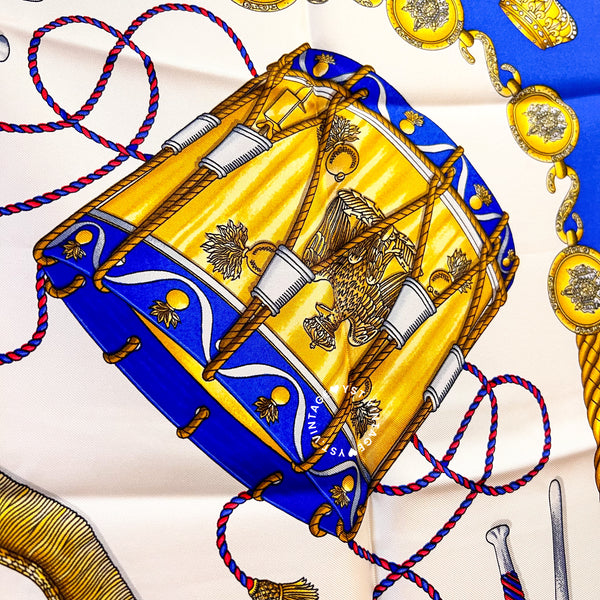 Vintage Hermès Les Tambours Silk Scarf by Joachim Metz