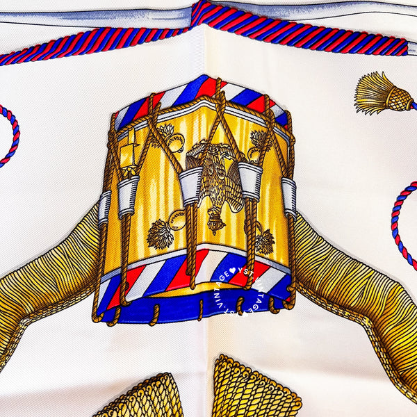 Vintage Hermès Les Tambours Silk Scarf by Joachim Metz