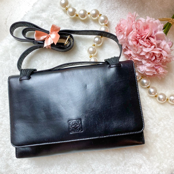 Vintage Loewe 1970s Anagram Goya Bag - Black