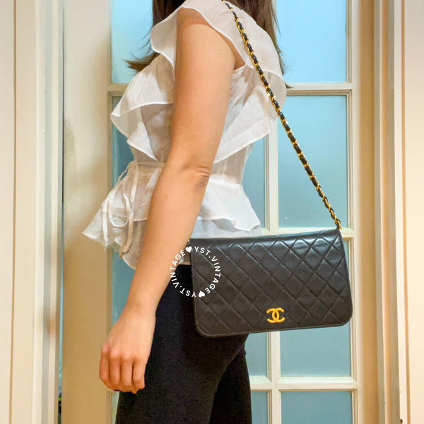 Vintage Chanel Push Lock Flap Bag - Black*Gold