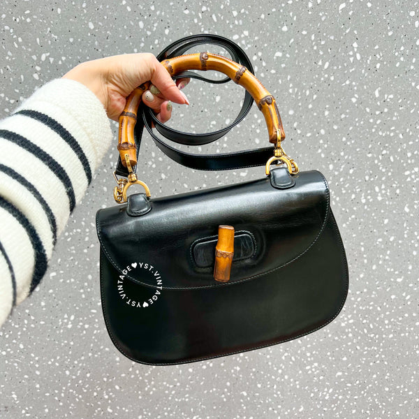 Vintage Gucci Bamboo Medium Top Handle Bag - Black 002