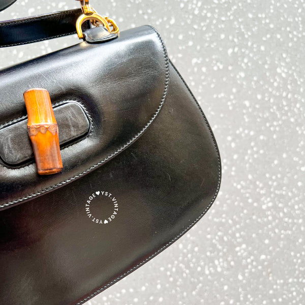 Vintage Gucci Bamboo Medium Top Handle Bag - Black 002