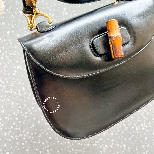 Vintage Gucci Bamboo Medium Top Handle Bag - Black 002