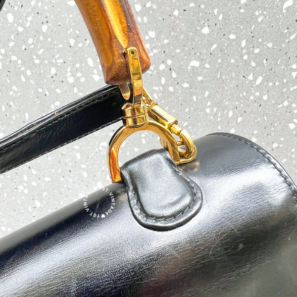 Vintage Gucci Bamboo Medium Top Handle Bag - Black 002