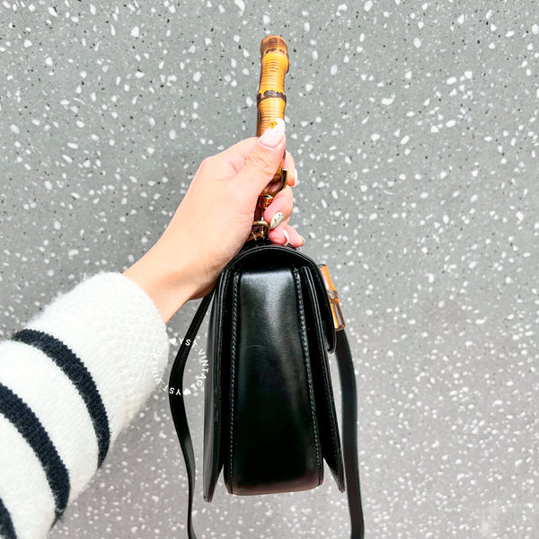 Vintage Gucci Bamboo Medium Top Handle Bag - Black 002