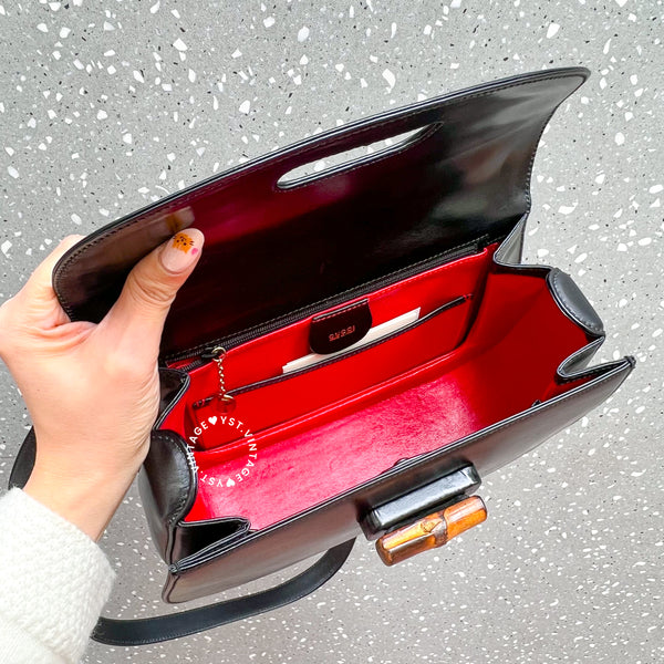 Vintage Gucci Bamboo Medium Top Handle Bag - Black 002