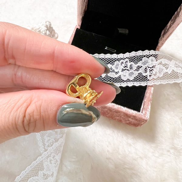 Vintage Dior Gold-Finish Metal and White Crystals Ear Clips