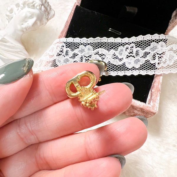 Vintage Dior Gold-Finish Metal and White Crystals Ear Clips