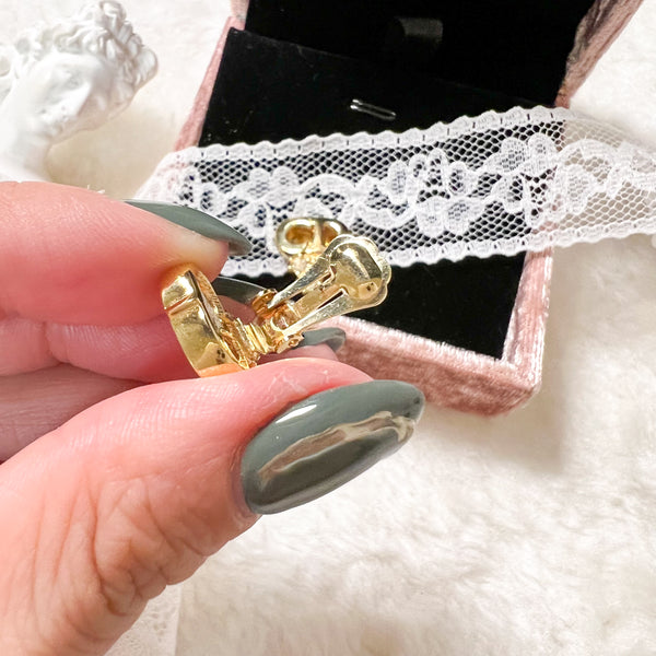 Vintage Dior Gold-Finish Metal and White Crystals Ear Clips