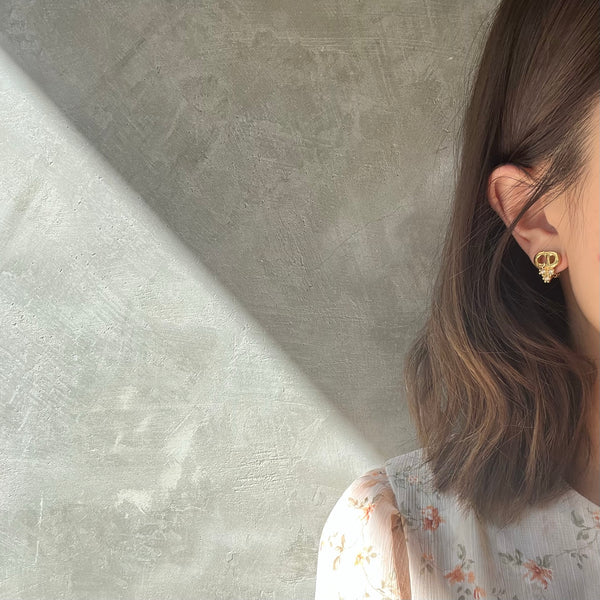 Vintage Dior Gold-Finish Metal and White Crystals Ear Clips