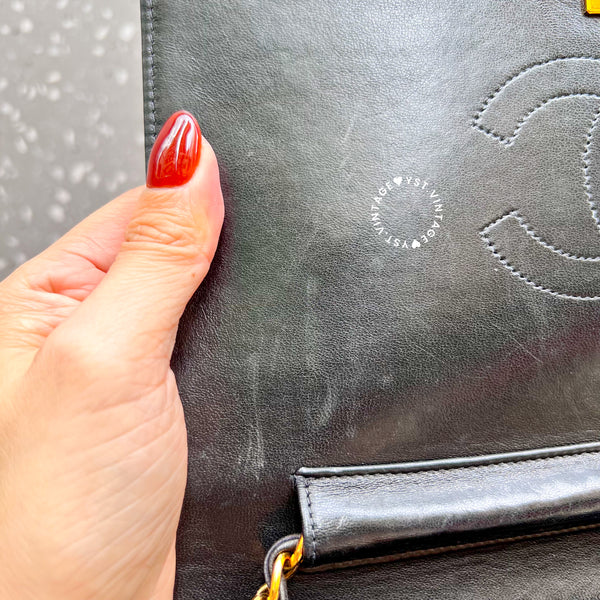 Vintage Chanel Push Lock Flap Bag - Black*Gold