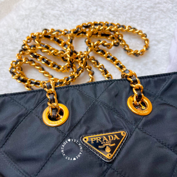 Vintage Prada Quilted Nylon & Saffiano Shoulder Bag - Black*Gold