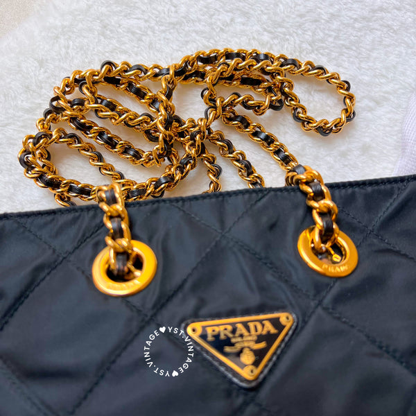 Vintage Prada Quilted Nylon & Saffiano Shoulder Bag - Black*Gold