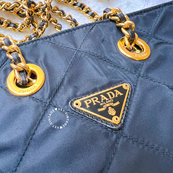 Vintage Prada Quilted Nylon & Saffiano Shoulder Bag - Black*Gold