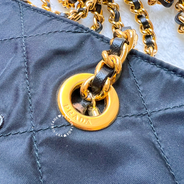 Vintage Prada Quilted Nylon & Saffiano Shoulder Bag - Black*Gold