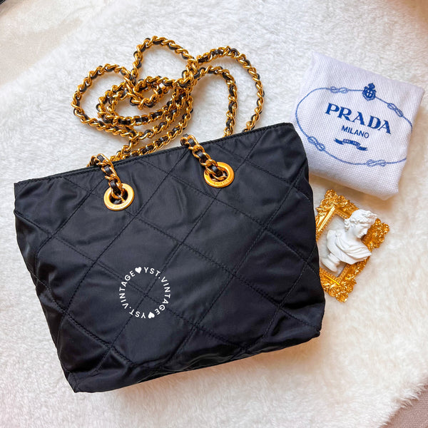 Vintage Prada Quilted Nylon & Saffiano Shoulder Bag - Black*Gold