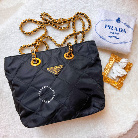 Vintage Prada Quilted Nylon & Saffiano Shoulder Bag - Black*Gold