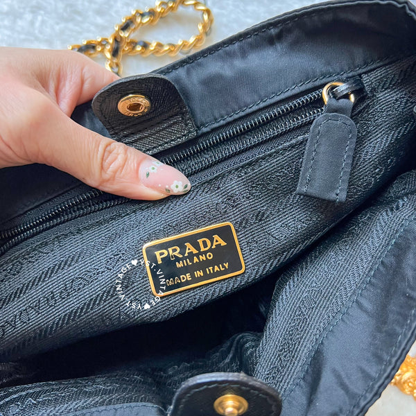 Vintage Prada Quilted Nylon & Saffiano Shoulder Bag - Black*Gold