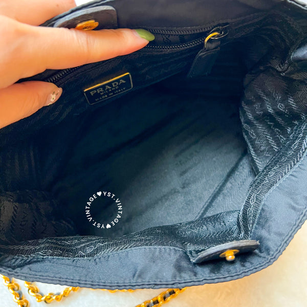 Vintage Prada Quilted Nylon & Saffiano Shoulder Bag - Black*Gold