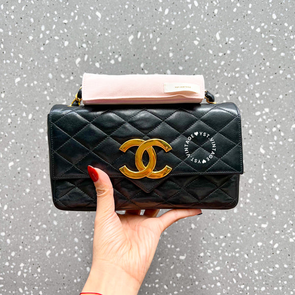 【12.12 中古拍賣】Vintage Chanel Big Coco Mark Flap Bag - Black*Gold