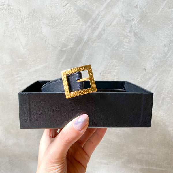 Vintage Chanel Cambon Square Buckle Leather Belt