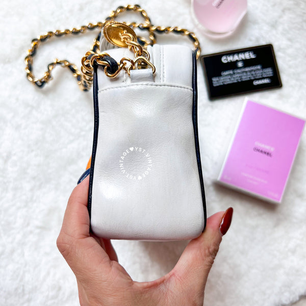 Vintage Chanel Coco Mark Camera Bag With Tassel - White x Navy 002