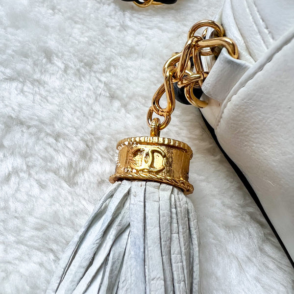 Vintage Chanel Coco Mark Camera Bag With Tassel - White x Navy 002