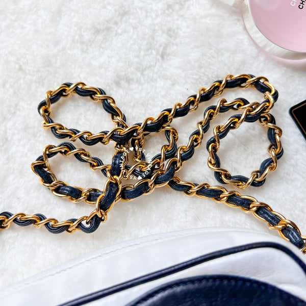 Vintage Chanel Coco Mark Camera Bag With Tassel - White x Navy 002