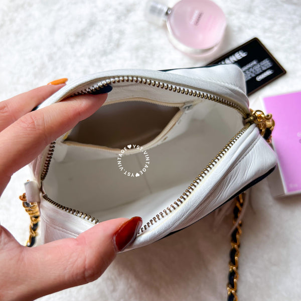 Vintage Chanel Coco Mark Camera Bag With Tassel - White x Navy 002