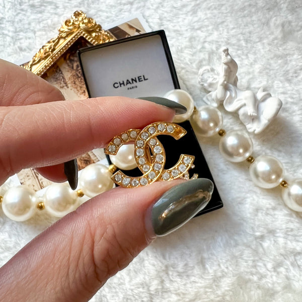 Vintage Chanel 24KGP and Rhinestone 1980s Coco Mark Ear Clips 002