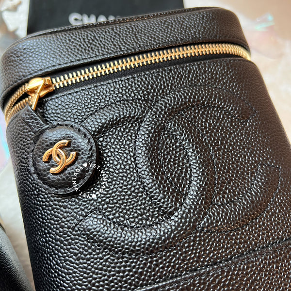 Vintage CHANEL Vertical Vanity Bag - Caviar Black 005 (Code: 036600)