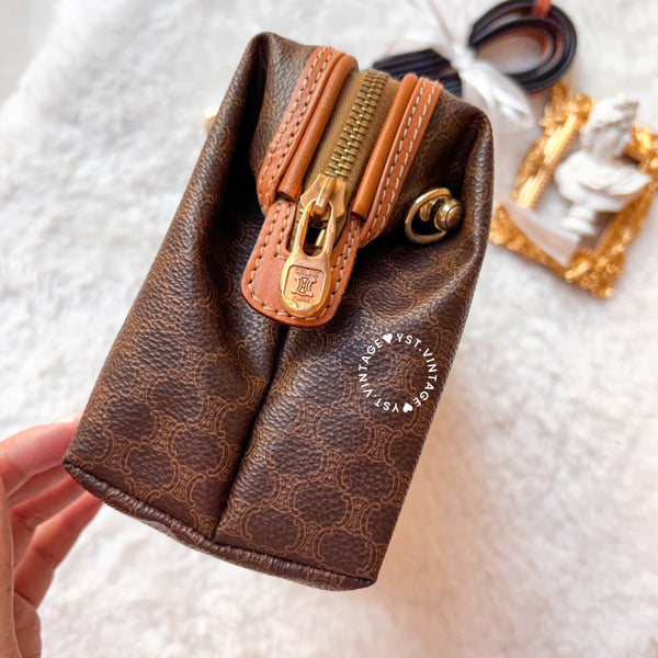 Vintage CELINE 1990s Macadam Makeup Bag - Brown 010