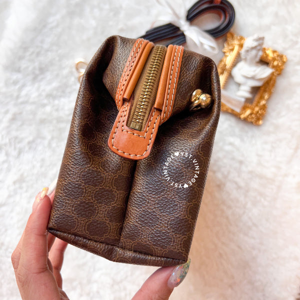 Vintage CELINE 1990s Macadam Makeup Bag - Brown 010