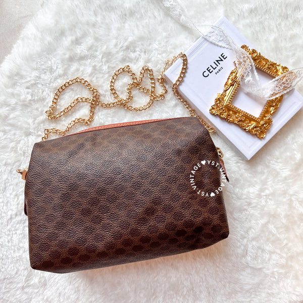 Vintage CELINE 1990s Macadam Makeup Bag - Brown 009