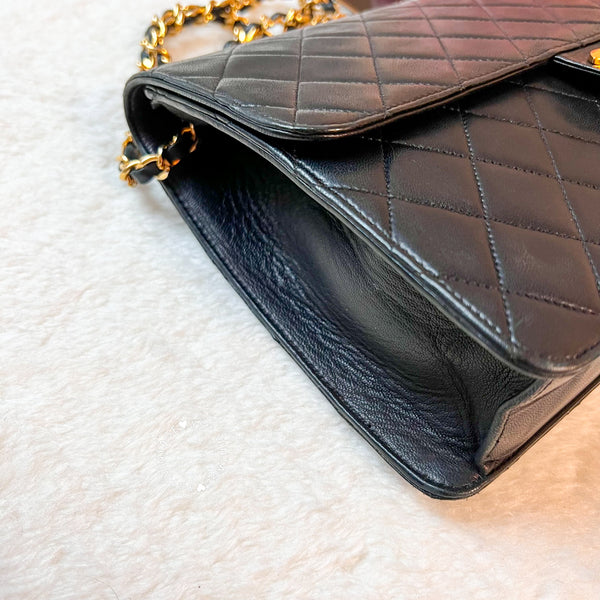 Vintage Chanel Push-Lock 25cm Square Flap Bag - Black x Gold