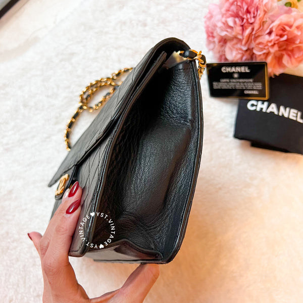 Vintage Chanel Push-Lock 25cm Square Flap Bag - Black x Gold
