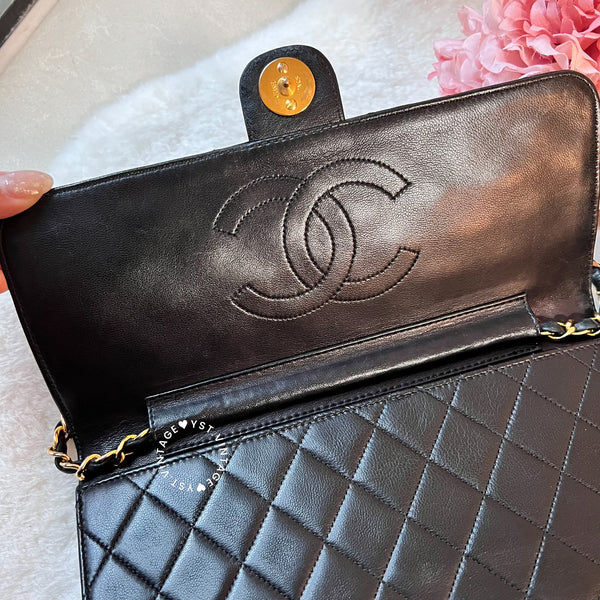 Vintage Chanel Push-Lock 25cm Square Flap Bag - Black x Gold