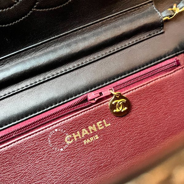 Vintage Chanel Push-Lock 25cm Square Flap Bag - Black x Gold