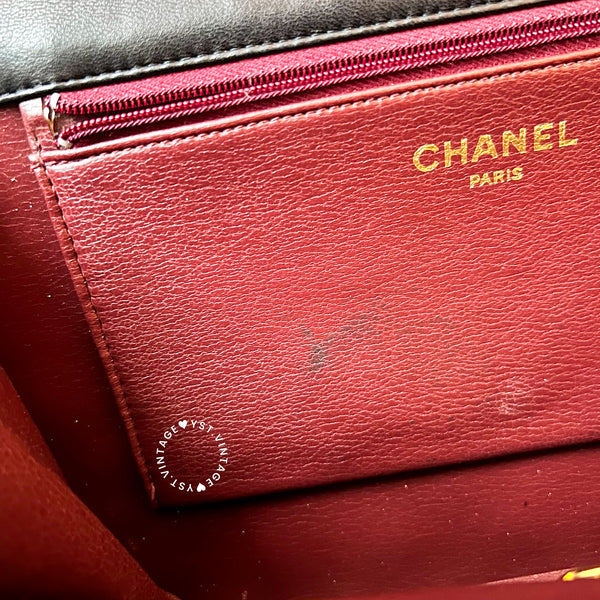 Vintage Chanel Push-Lock 25cm Square Flap Bag - Black x Gold