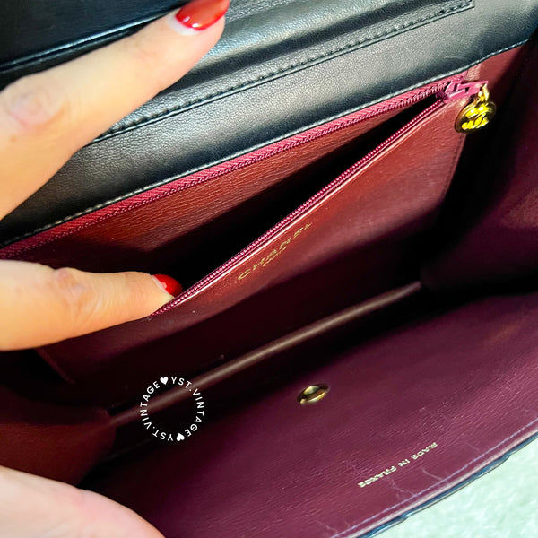 Vintage Chanel Push-Lock 25cm Square Flap Bag - Black x Gold