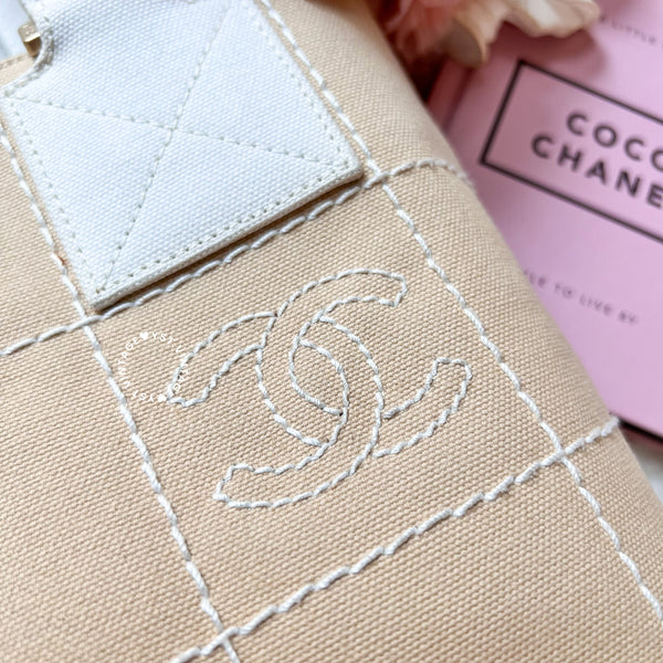 Vintage Chanel Canvas Tote Bag - Beige