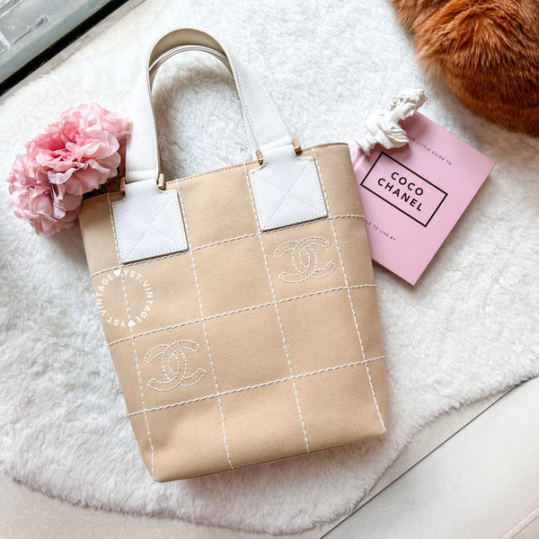 Vintage Chanel Canvas Tote Bag - Beige