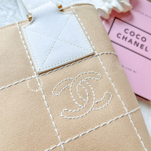 Vintage Chanel Canvas Tote Bag - Beige