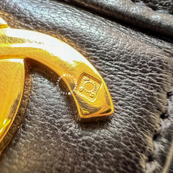 Vintage Chanel Push-Lock 25cm Square Flap Bag - Black x Gold 002