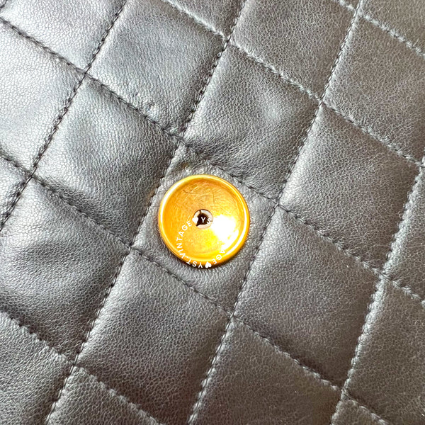 Vintage Chanel Push-Lock 25cm Square Flap Bag - Black x Gold 002