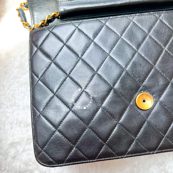 Vintage Chanel Push-Lock 25cm Square Flap Bag - Black x Gold 002