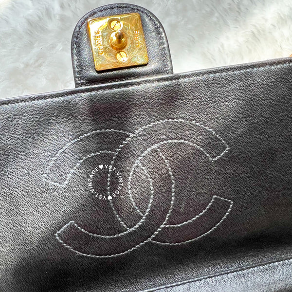 Vintage Chanel Push-Lock 25cm Square Flap Bag - Black x Gold 002